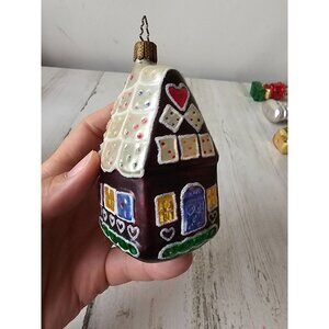 Lauscha Gingerbread house glass ornament glitter Xmas tree